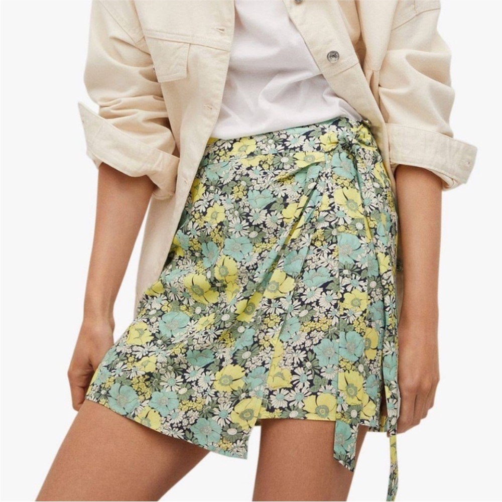 Mango Floral Wrap Skirt - Green and Yellow
